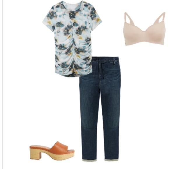 Torrid multi floral Stretch Mesh Crew Neck Ruched Top - Picture 5 of 10